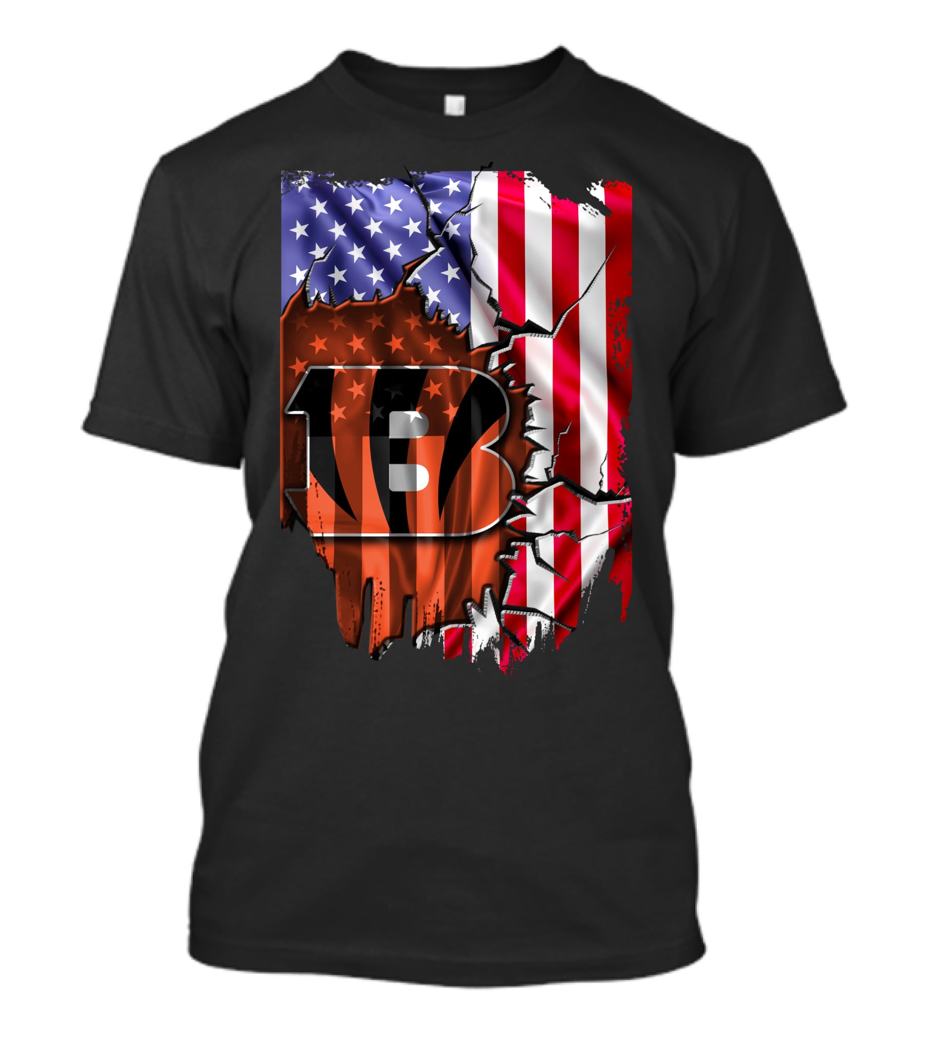 Cincinnati Bengals American Flag Crack Pattern Theme T-Shirt