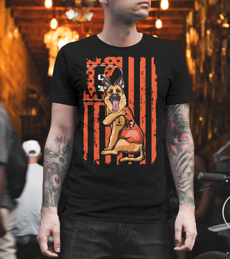 German Shepherd I Heart Mom Cincinnati Bengals Stripes And Stars T-Shirt