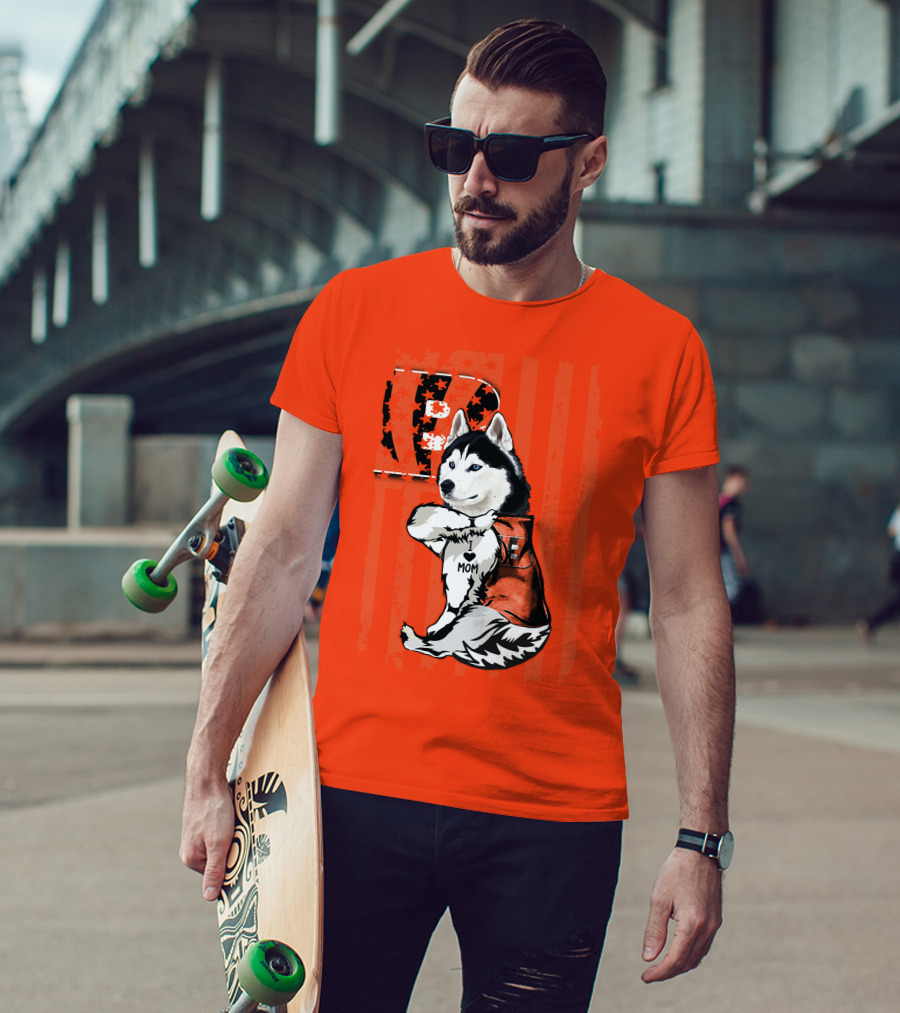 Cincinnati Bengals Siberian Husky I Love Mom Fan T-Shirt