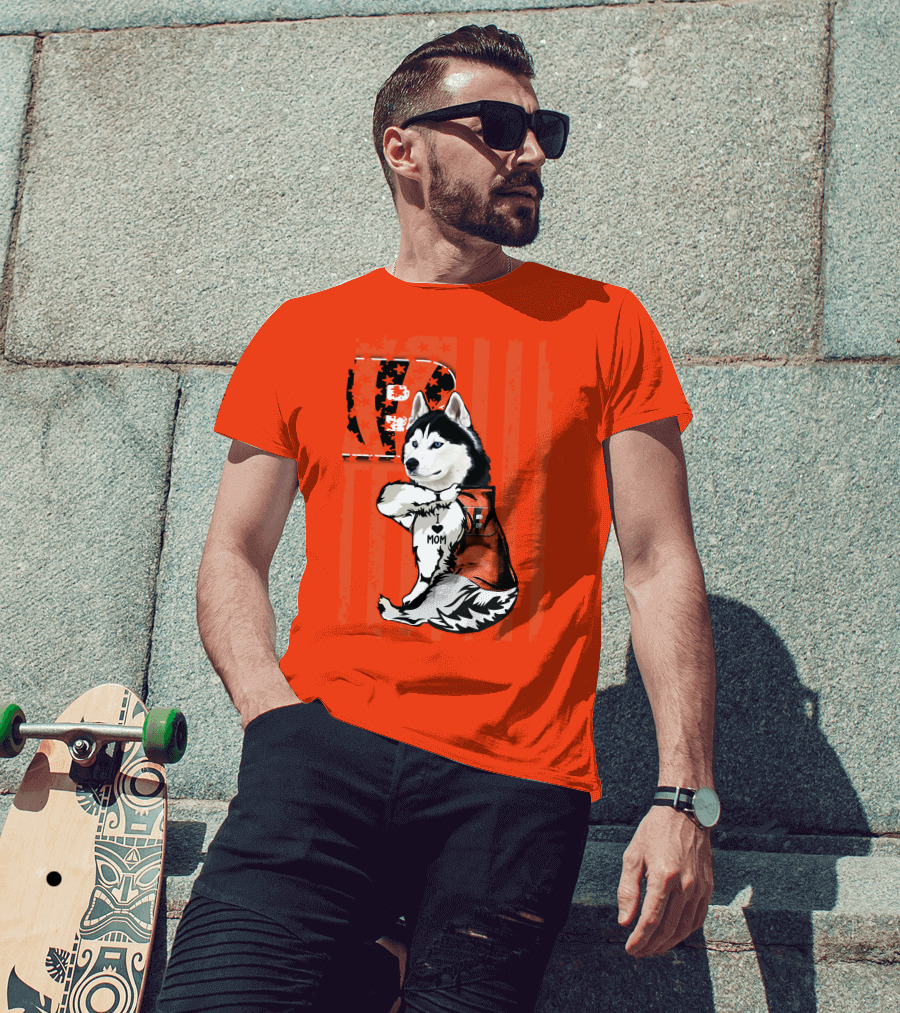 Cincinnati Bengals Siberian Husky I Love Mom Fan T-Shirt