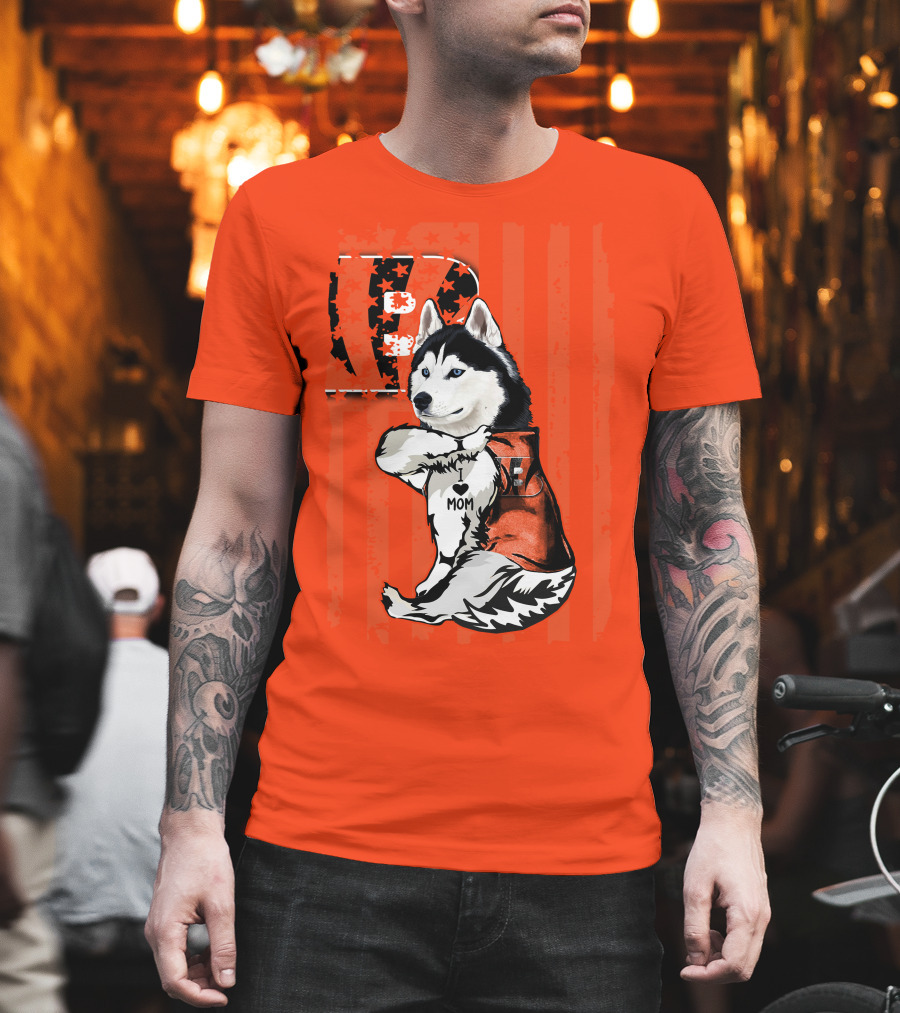 Cincinnati Bengals Siberian Husky I Love Mom Fan T-Shirt