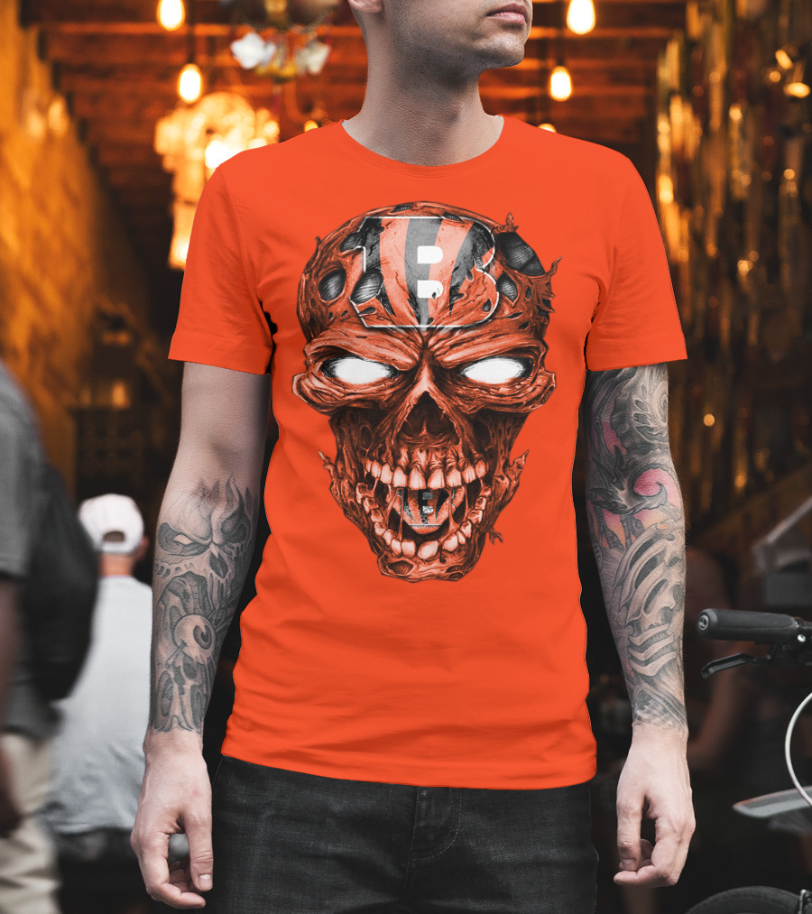 Cincinnati Bengals Skull V2 Creepy Horror Fan Gear T-Shirt