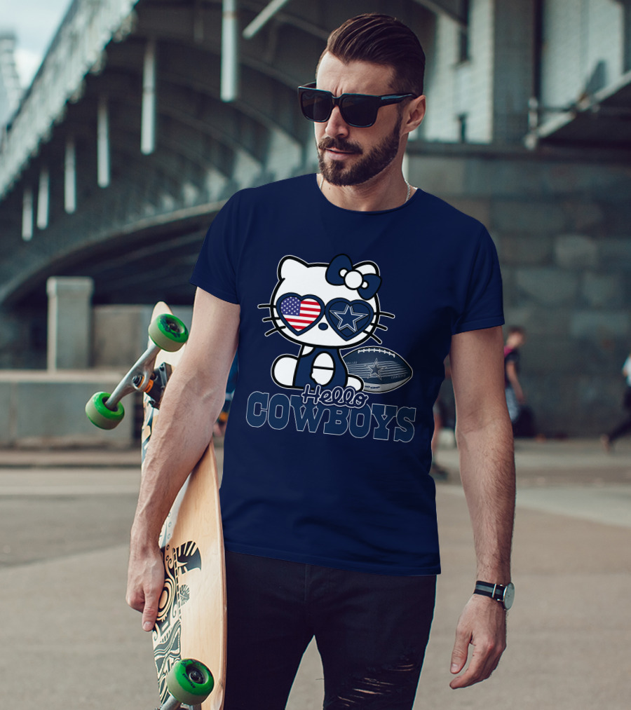 Hellokitty Hello Cowboys Dallas Football Stars USA Flag Glasses Football T-Shirt