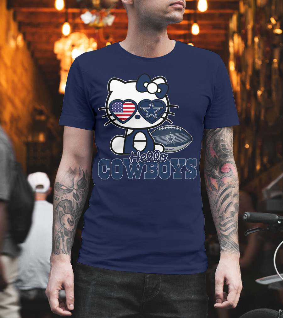 Hellokitty Hello Cowboys Dallas Football Stars USA Flag Glasses Football T-Shirt