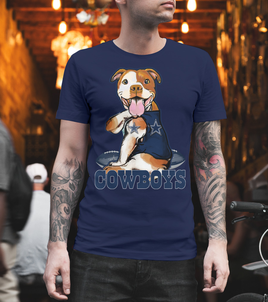 Pittbull Dallas Cowboys Pitbull Wearing Cowboys Jersey With Footballs T-Shirt