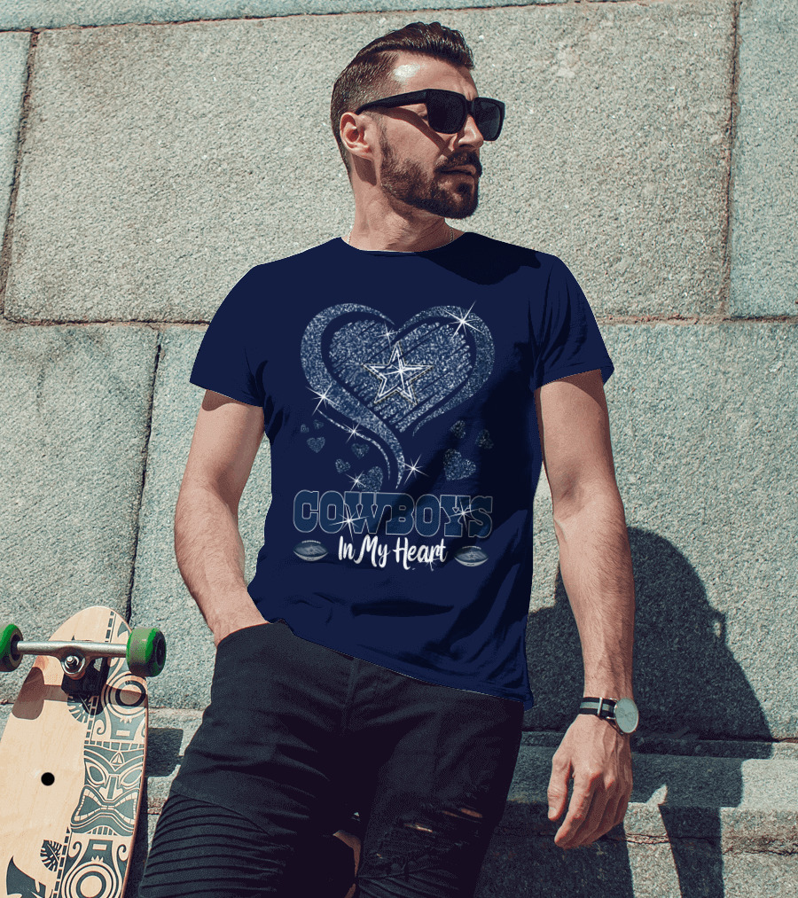 COWBOYS In My Heart Dallas Star And Glitter Hearts T-Shirt