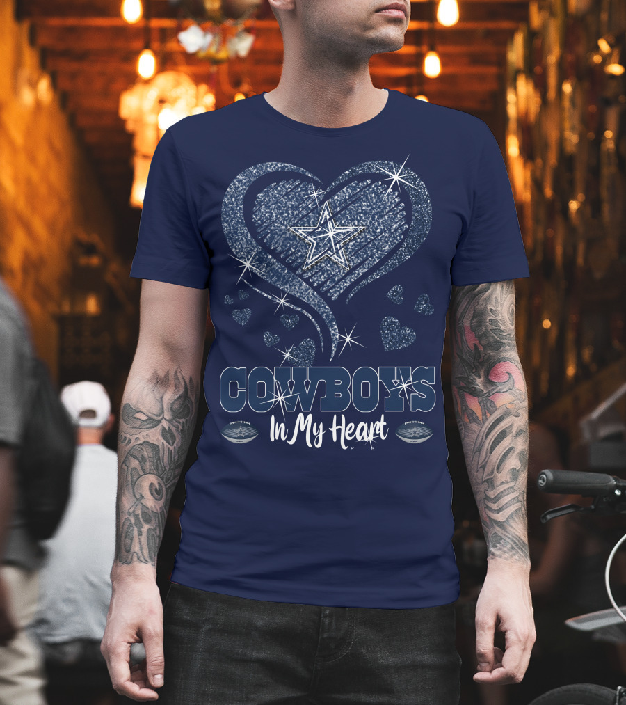 COWBOYS In My Heart Dallas Star And Glitter Hearts T-Shirt