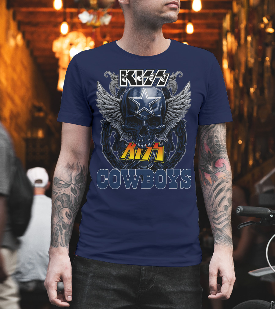 KISS Dallas Cowboys Skull with Star and Wings T-Shirt
