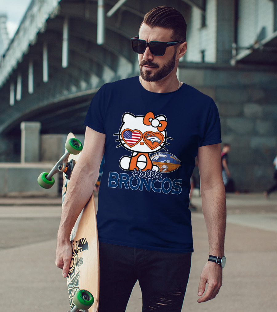 Hellokitty Broncos Usa Heart Football T-Shirt