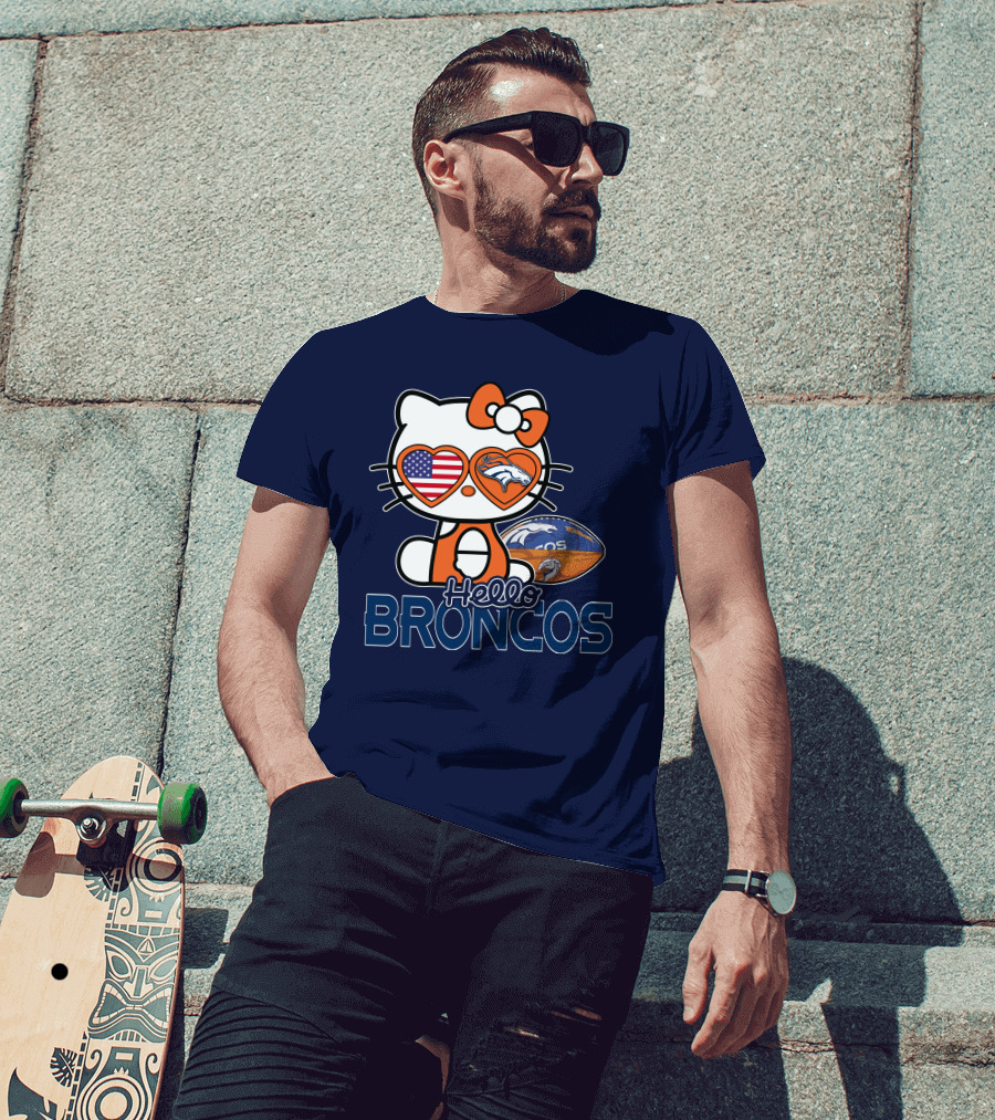 Hellokitty Broncos Usa Heart Football T-Shirt