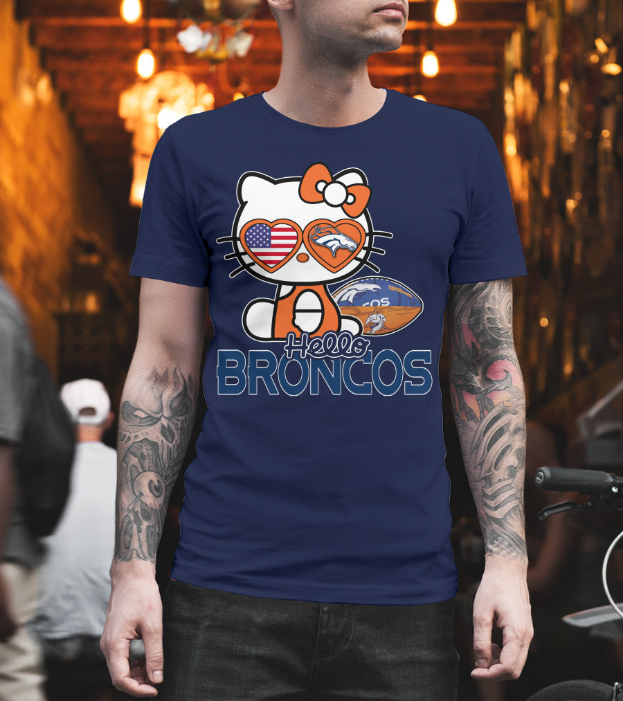 Hellokitty Broncos Usa Heart Football T-Shirt