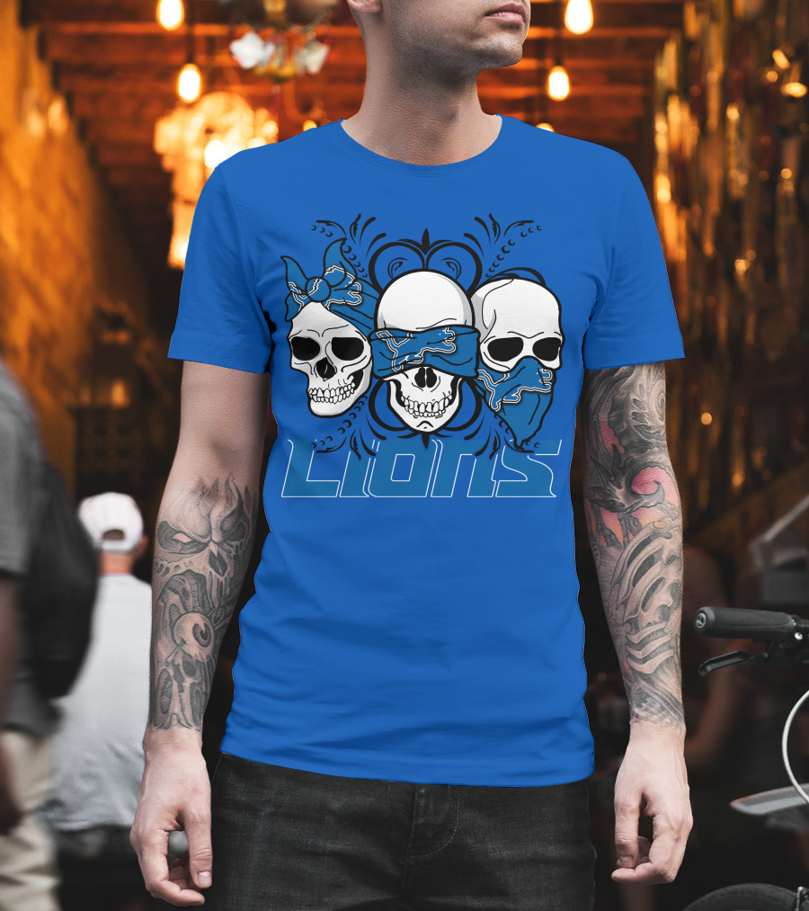 Skull Detroit Lions Bandana Style Art T-Shirt