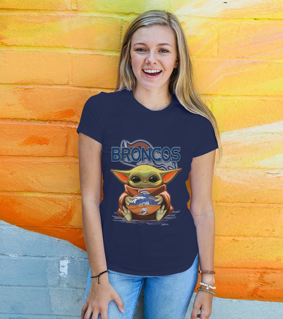 Yoda With Denver Broncos Football Baby Yoda Broncos T-Shirt