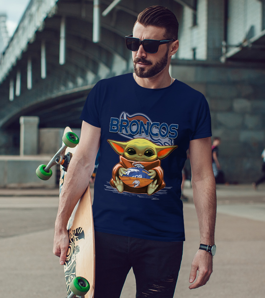 Yoda With Denver Broncos Football Baby Yoda Broncos T-Shirt