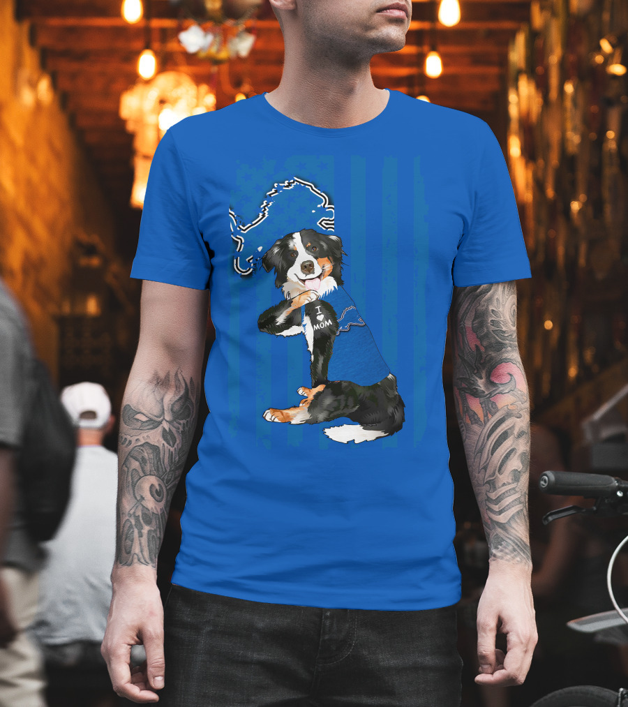 I Love Mom Border Collie Detroit Lions Fan T-Shirt