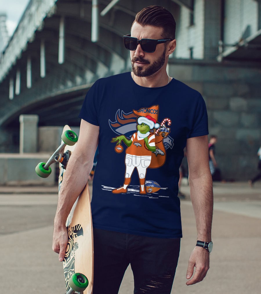 Grinchxmas Denver Broncos Holiday Football Theme T-Shirt