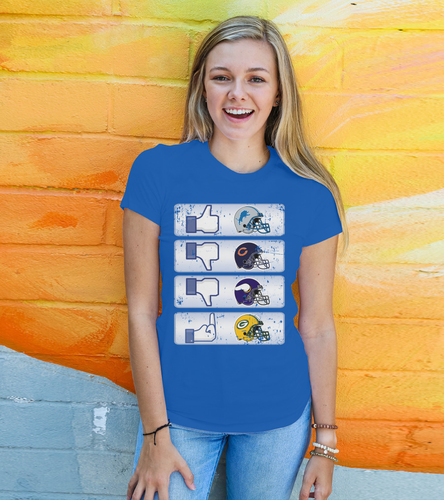 Detroit Lions Thumbs Up Chicago Bears Minnesota Vikings Green Bay Packers Football Helmets Thumbs Down Gesture T-Shirt