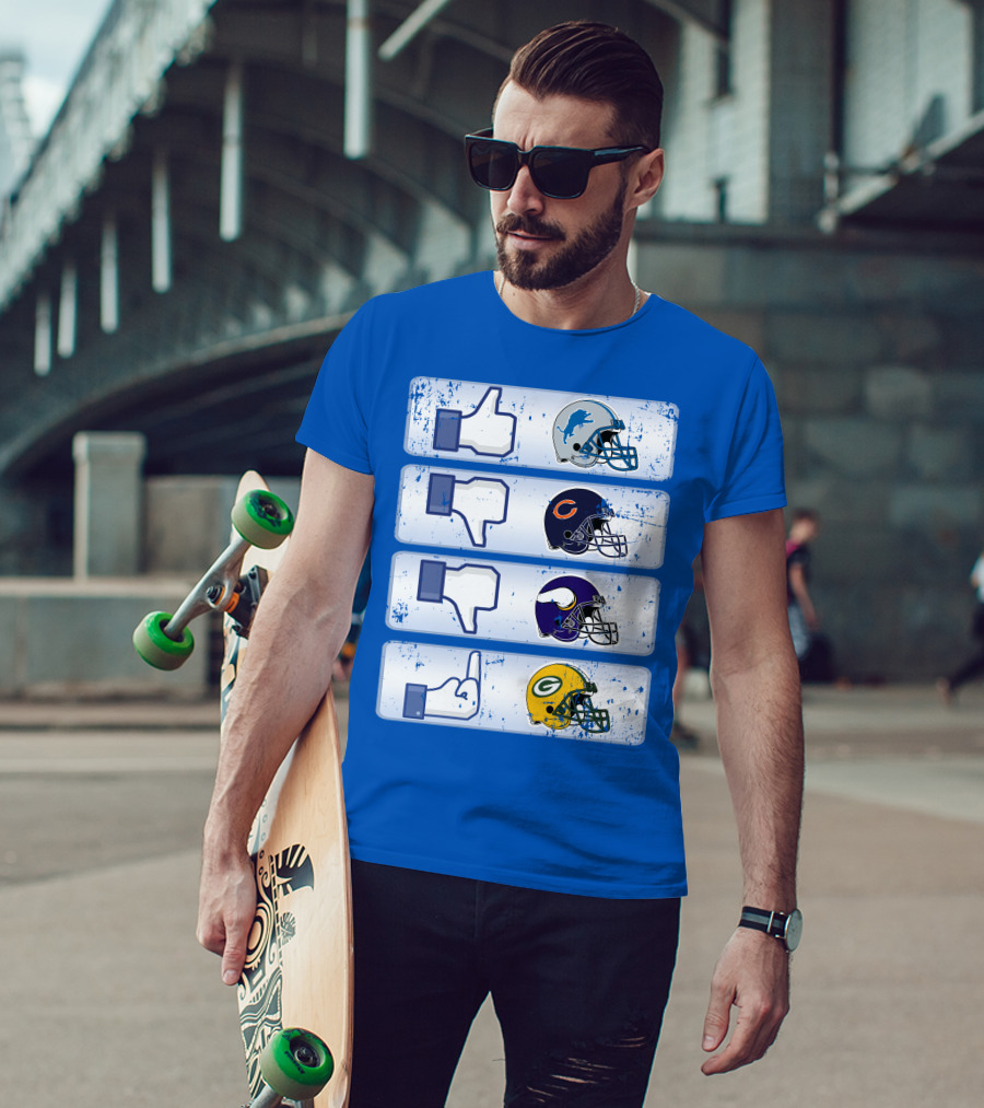 Detroit Lions Thumbs Up Chicago Bears Minnesota Vikings Green Bay Packers Football Helmets Thumbs Down Gesture T-Shirt