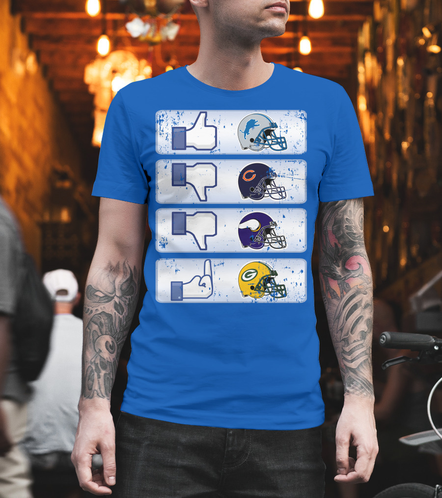 Detroit Lions Thumbs Up Chicago Bears Minnesota Vikings Green Bay Packers Football Helmets Thumbs Down Gesture T-Shirt