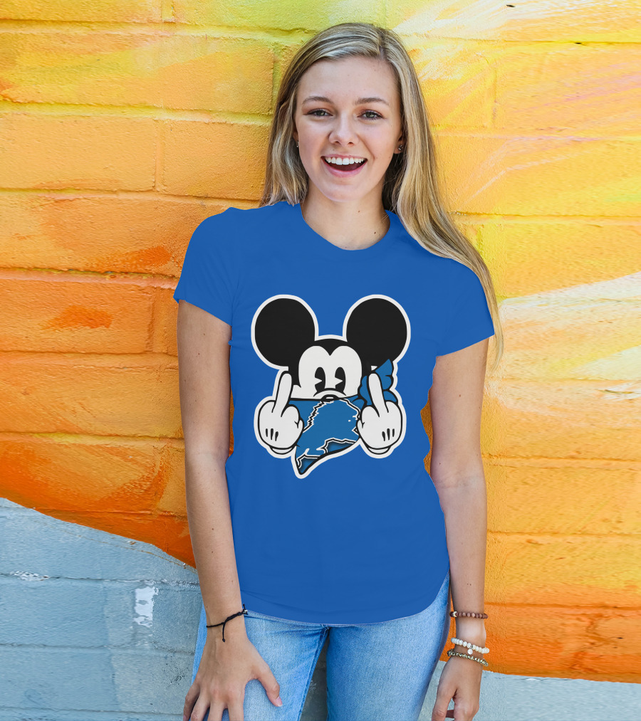 Detroit Lions 53 Mickey Mouse Gesture Blue Bandana T-Shirt