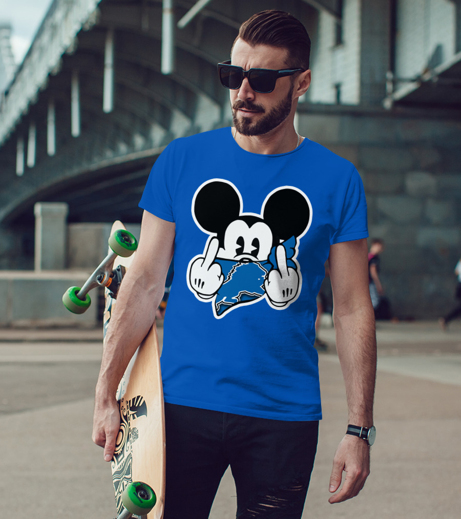 Detroit Lions 53 Mickey Mouse Gesture Blue Bandana T-Shirt