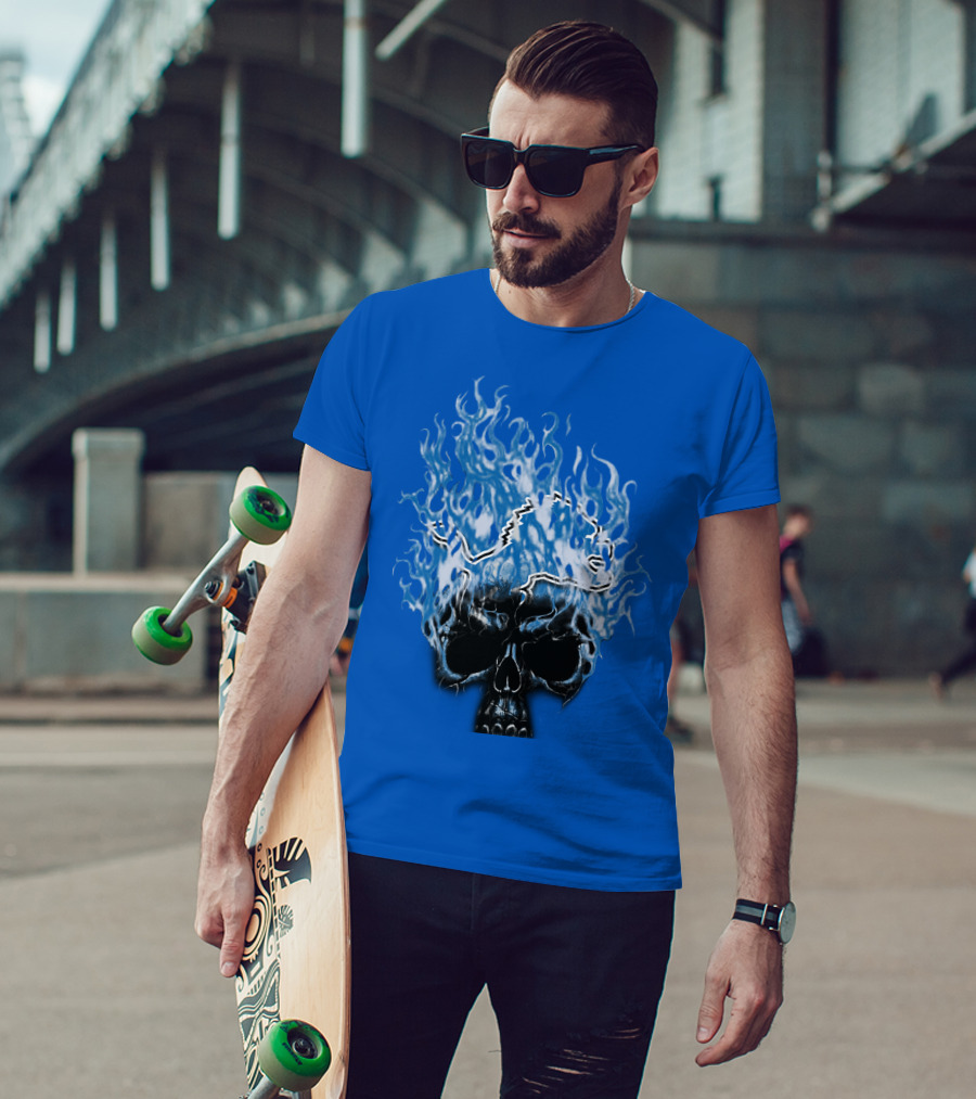 Detroit Lions Flaming Skull T-Shirt
