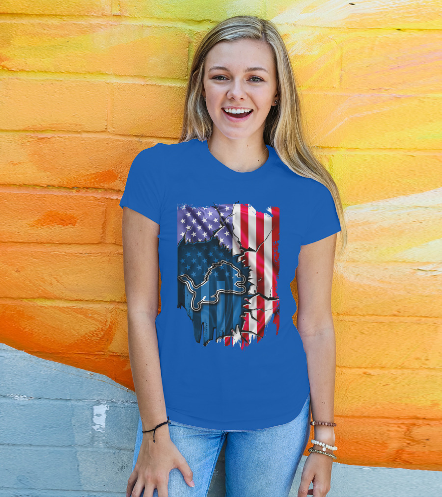 American Flag Detroit Lions Logo T-Shirt