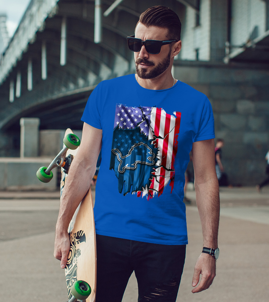 American Flag Detroit Lions Logo T-Shirt