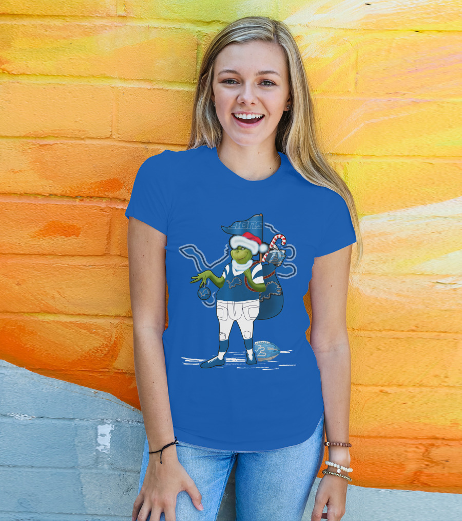 Grinchxmas Detroit Lions Football Holiday Santa Sack T-Shirt