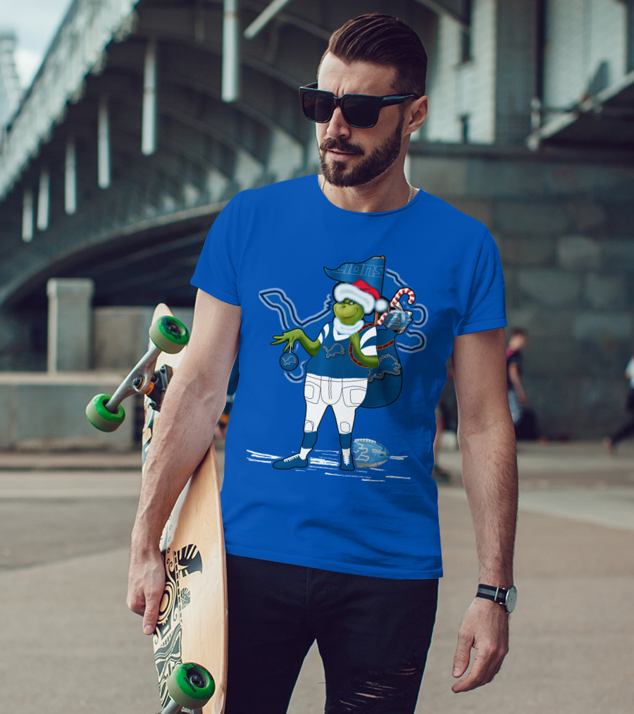 Grinchxmas Detroit Lions Football Holiday Santa Sack T-Shirt
