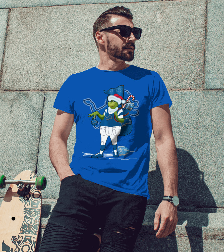 Grinchxmas Detroit Lions Football Holiday Santa Sack T-Shirt