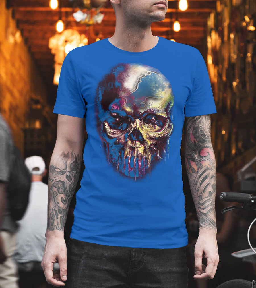 Detroit Lions 25 Skull Design With Blue T-Shirt