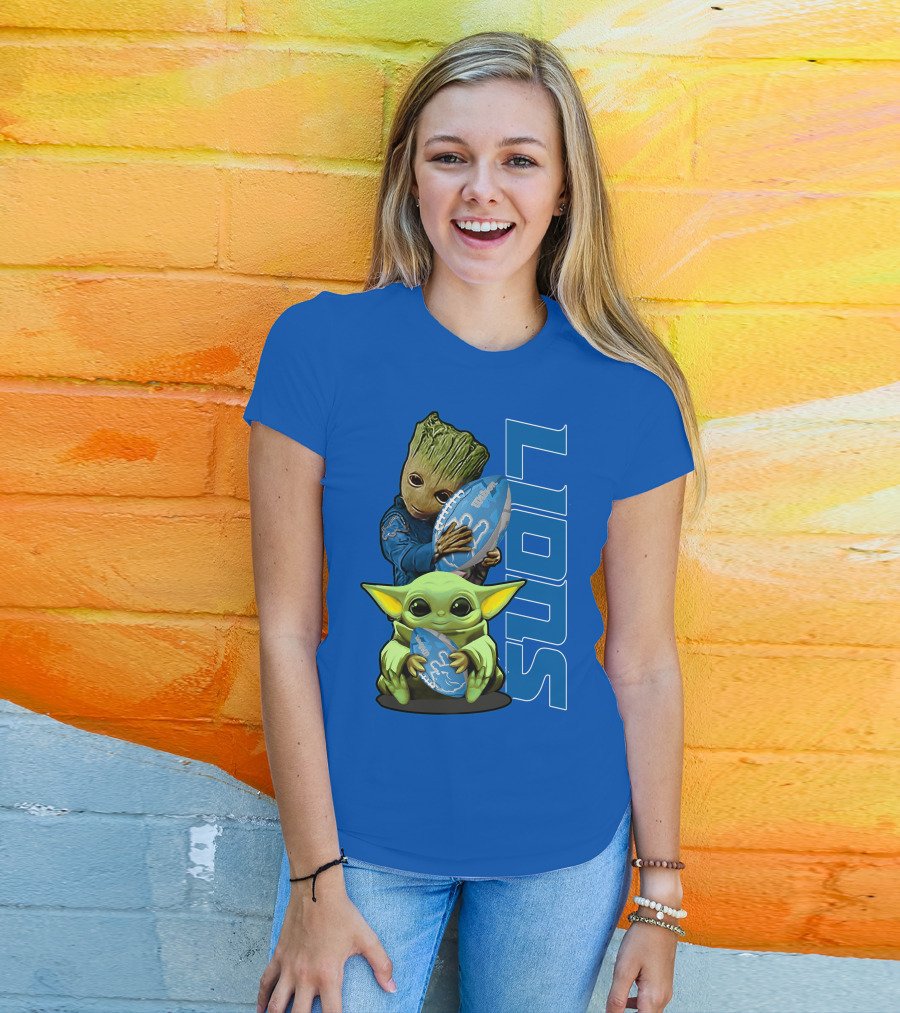 Grzd Detroit Lions Groot Baby Yoda Football Fans T-Shirt