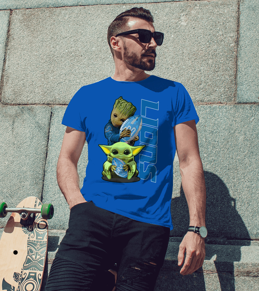 Grzd Detroit Lions Groot Baby Yoda Football Fans T-Shirt