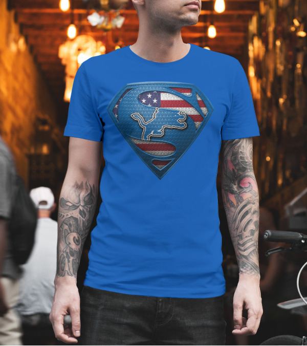 Spm Detroit Lions Superman Shield American Flag T-Shirt Spm Detroit Lions Superman Shield American Flag T-Shirt