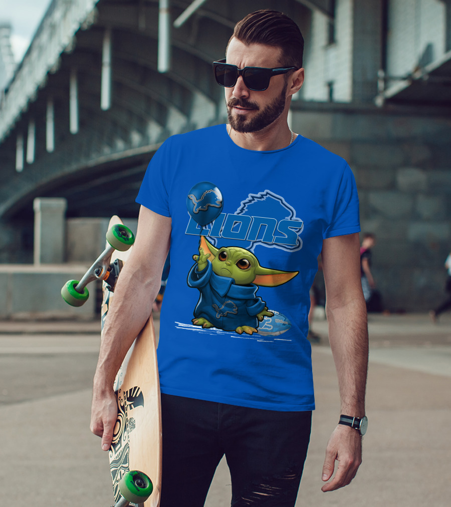 Yoda Detroit Lions Wilson Balloon Football Iconic Crossover T-Shirt