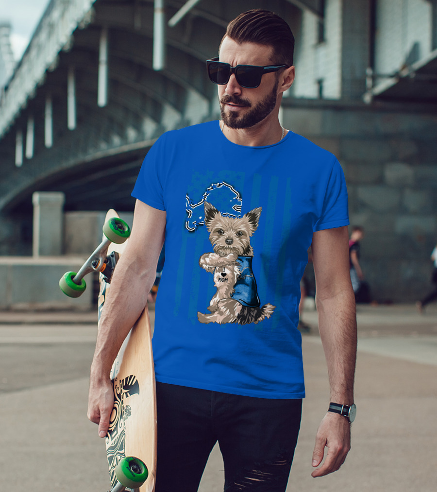 Yorkshire Terrier I Love Mom Detroit Lions T-Shirt