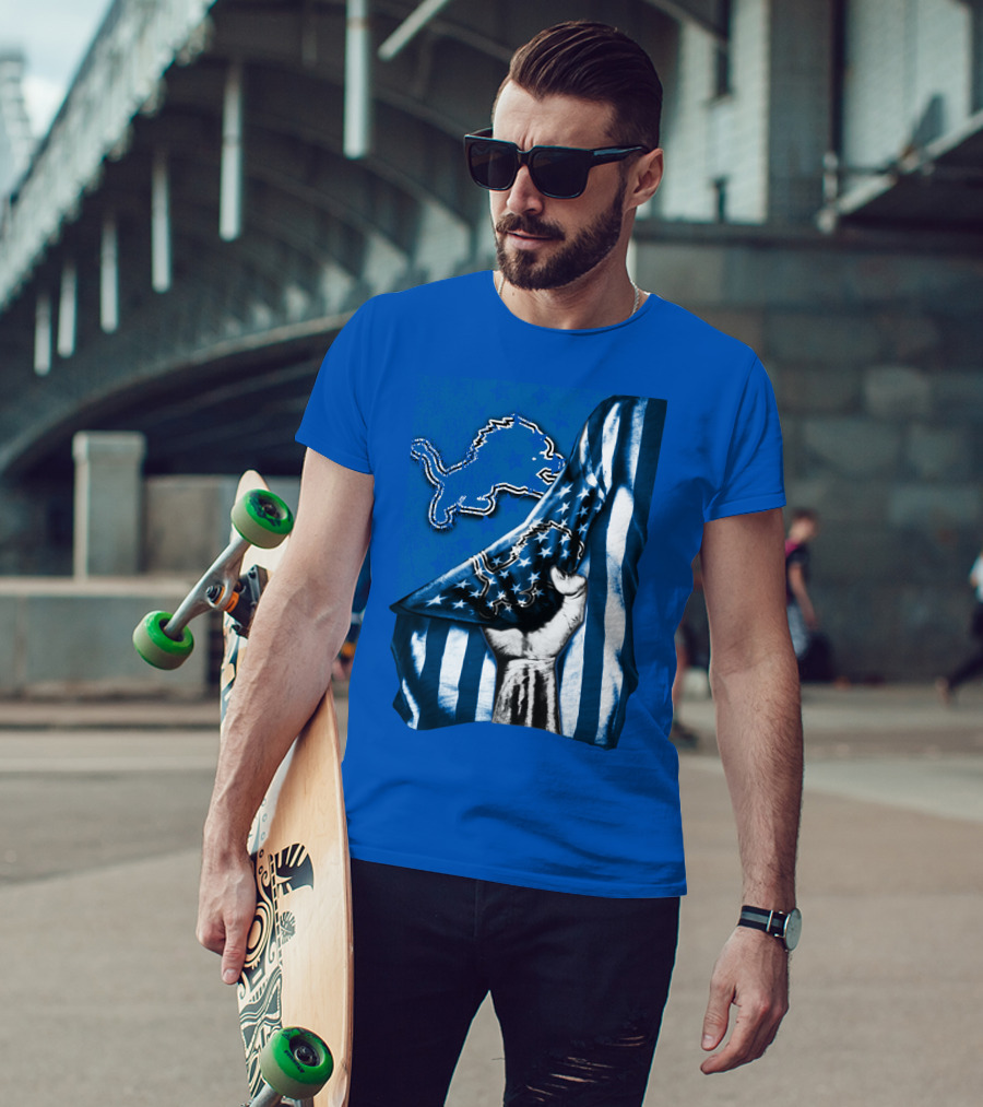 Flag Detroit Lions Stars Hand Lion T-Shirt