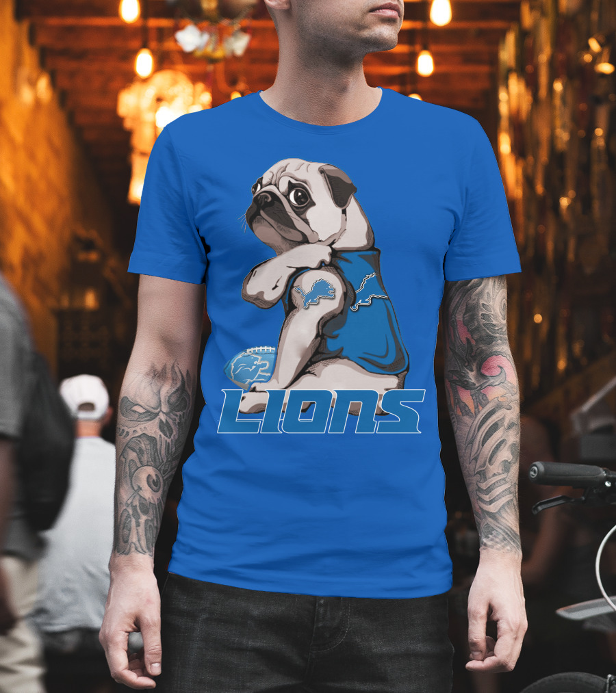 Pug Lions Football Detroit T-Shirt