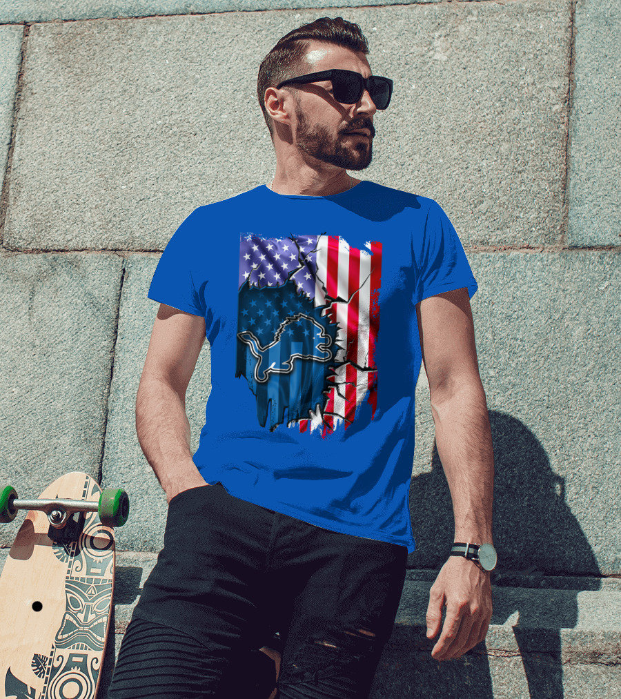 Detroit Lions American Flag Lion T-Shirt