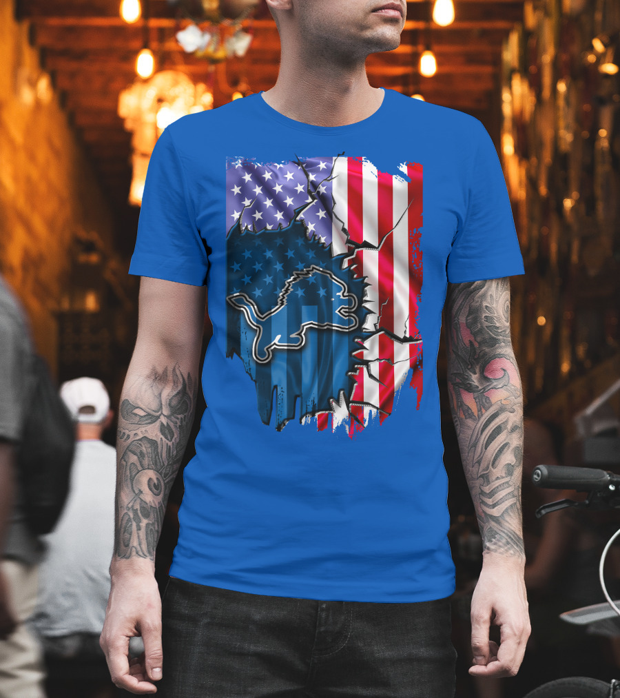 Detroit Lions American Flag Lion T-Shirt