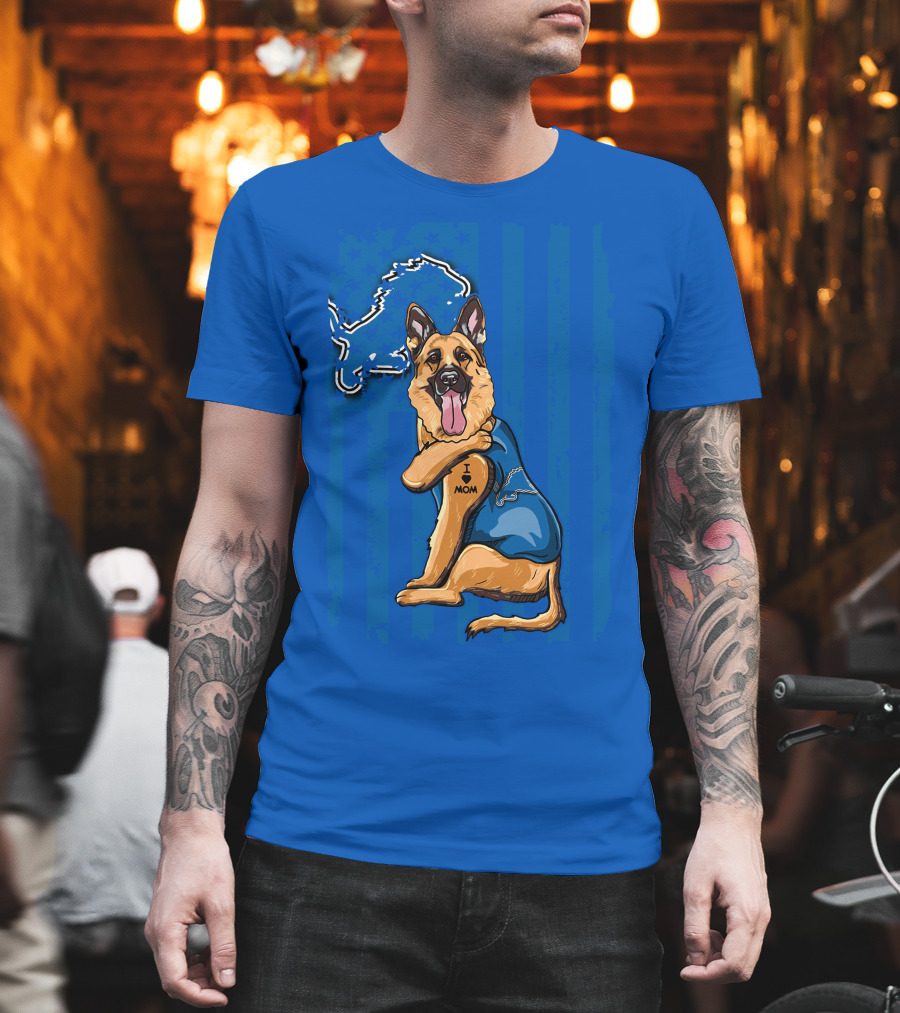 German Shepherd Detroit Lions I Love Mom T-Shirt