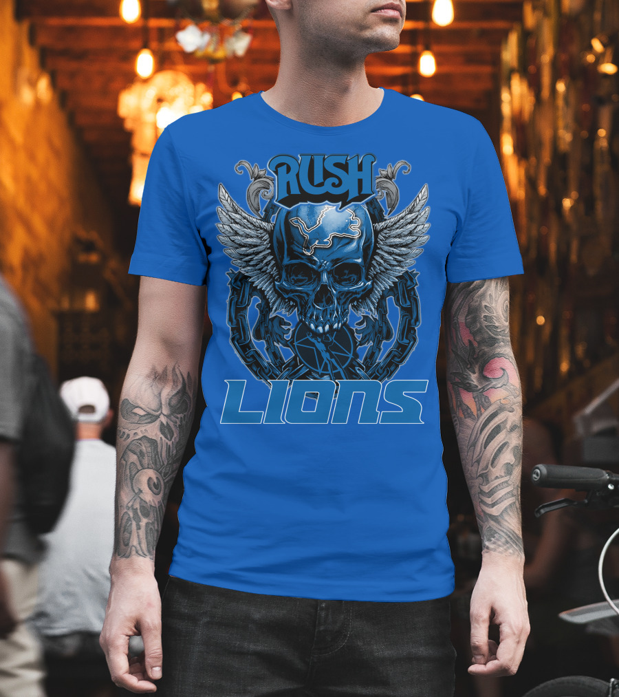 Rush Detroit Lions Skull with Wings and Chains T-Shirt