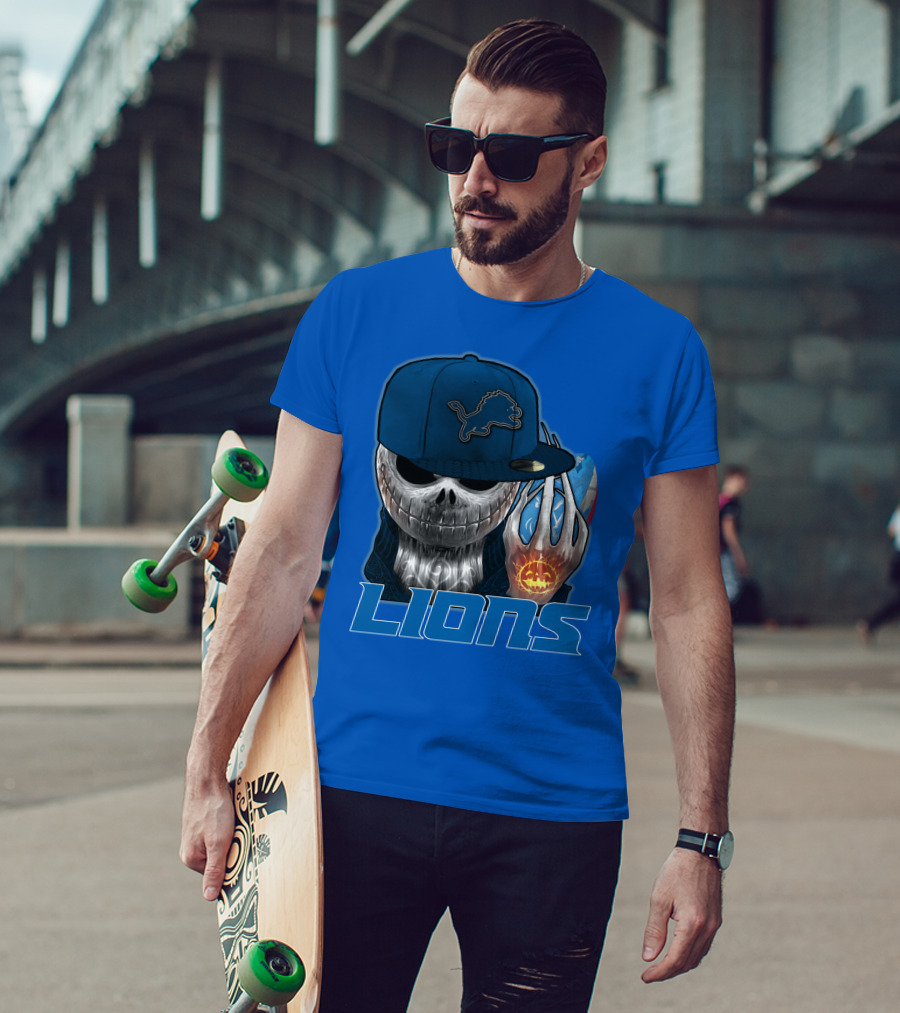 LIONS Jackskull Detroit Football Pumpkin Face Cap T-Shirt