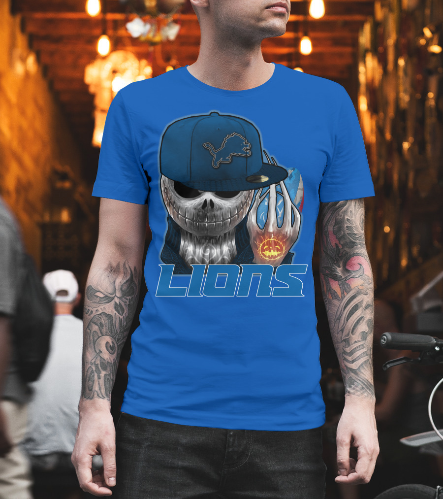 LIONS Jackskull Detroit Football Pumpkin Face Cap T-Shirt