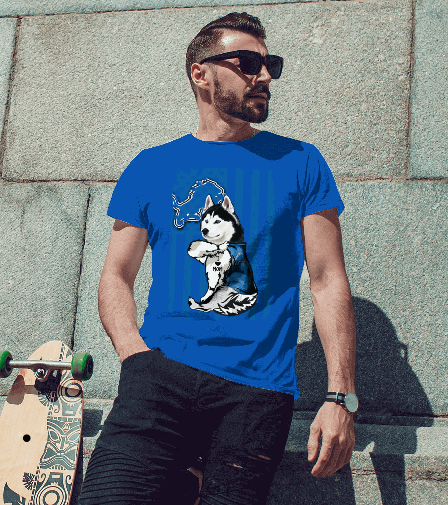 Siberian Husky I Love Mom Detroit Lions T-Shirt