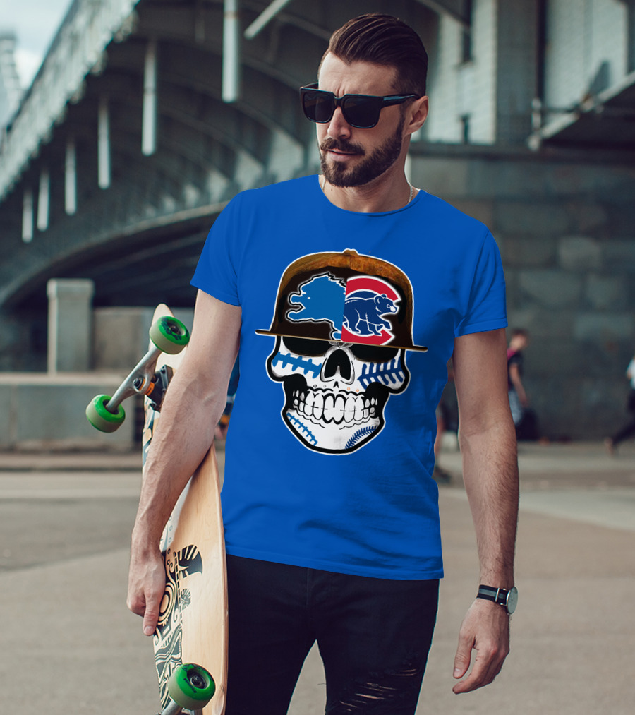 Detroit Lions Chicago Cubs Mashup Skull T-Shirt