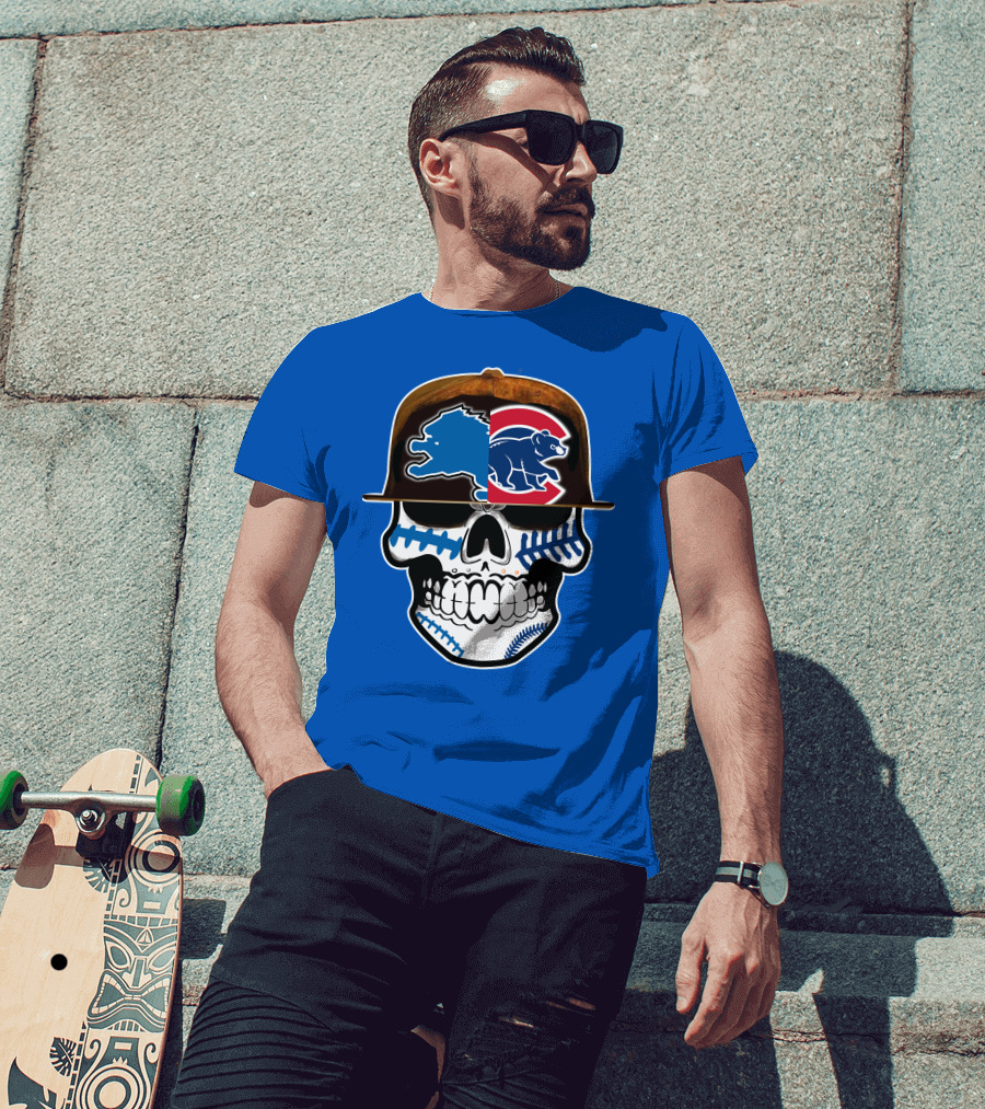Detroit Lions Chicago Cubs Mashup Skull T-Shirt