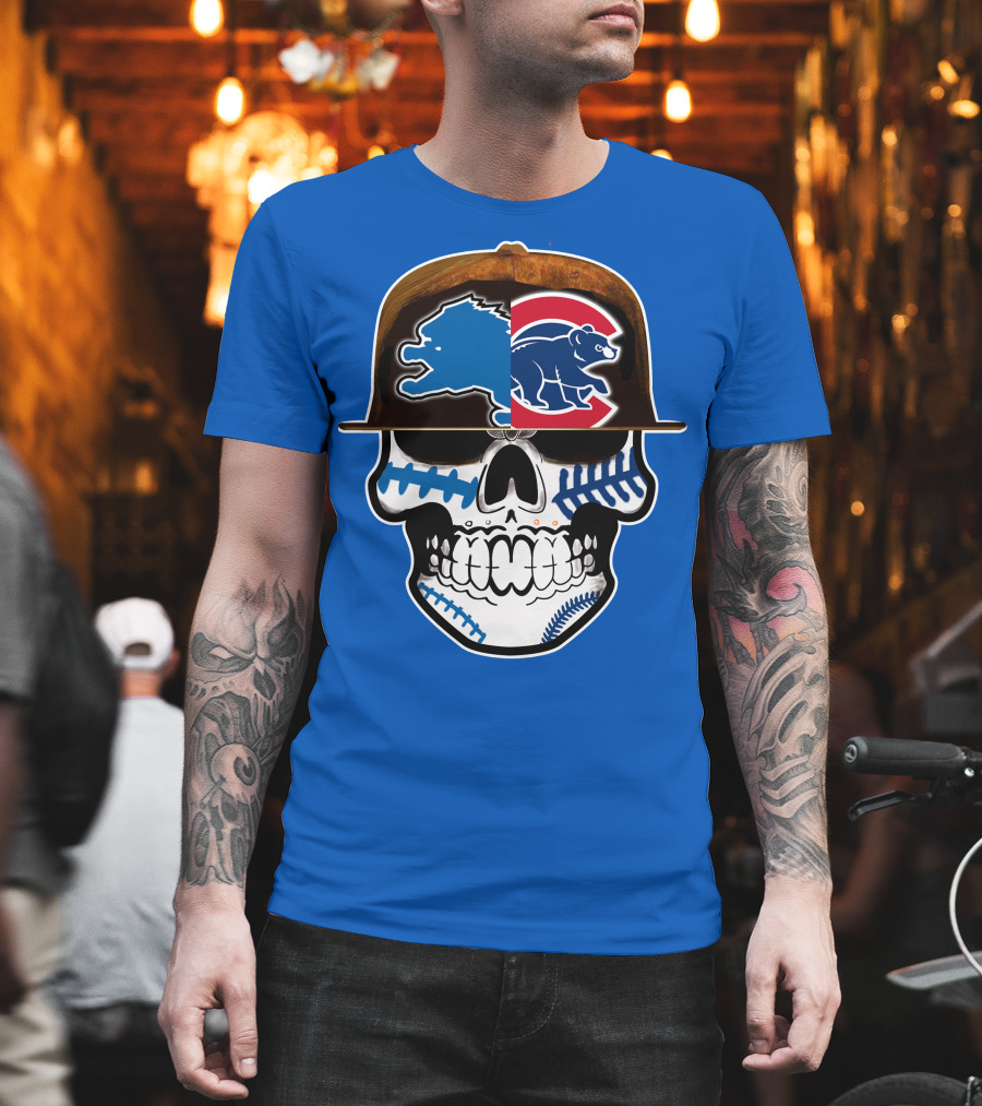 Detroit Lions Chicago Cubs Mashup Skull T-Shirt