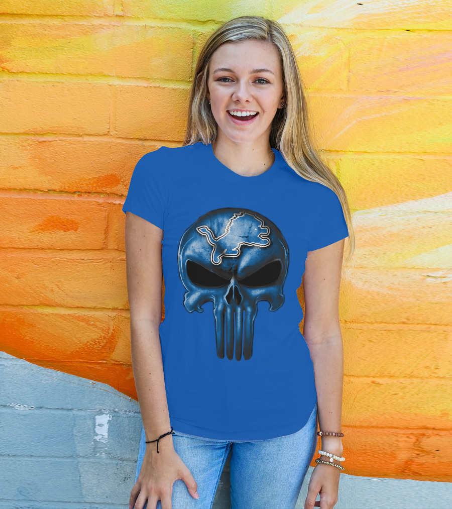 Detroit Lions Skull Logo Punisher T-Shirt